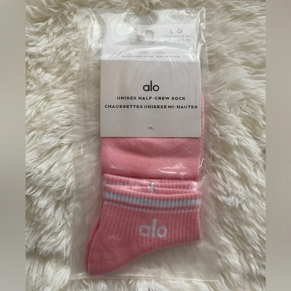 ALO Yoga Pink And White Half-Crew Socks Unisex